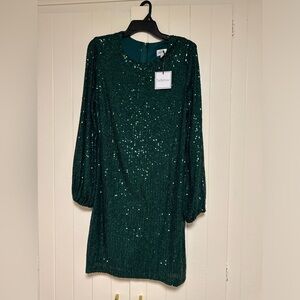 Elegant Green Sequin Long Sleeve Dress